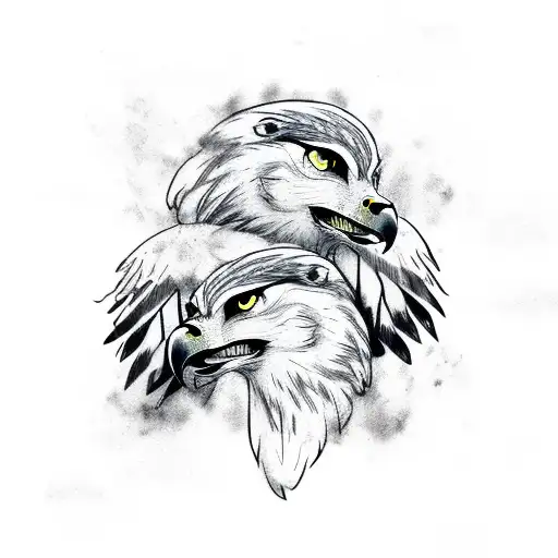 Hawk And Wolf Portrait On Top Of Each Other