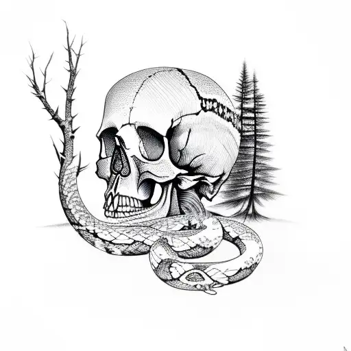 Skull With Aspen Trees And Snake