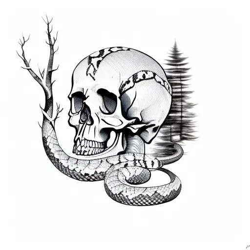 Skull With Aspen Trees And Snake