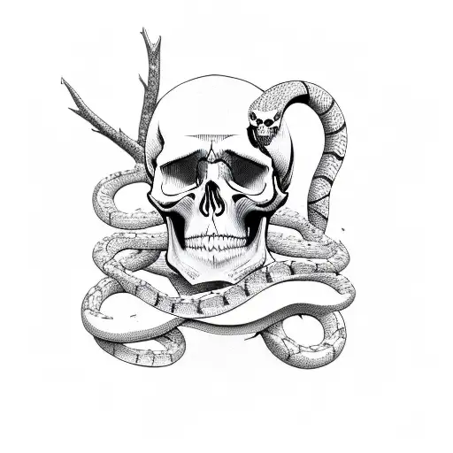 Skull With Aspen Trees In Background And Coiled Snake