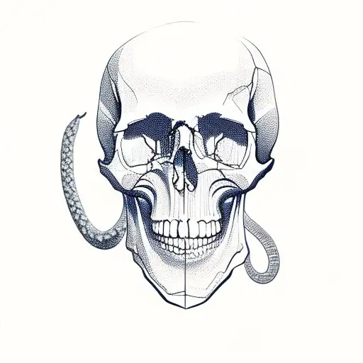 Skull In Front Of Aspen Trees And Coiled Snake