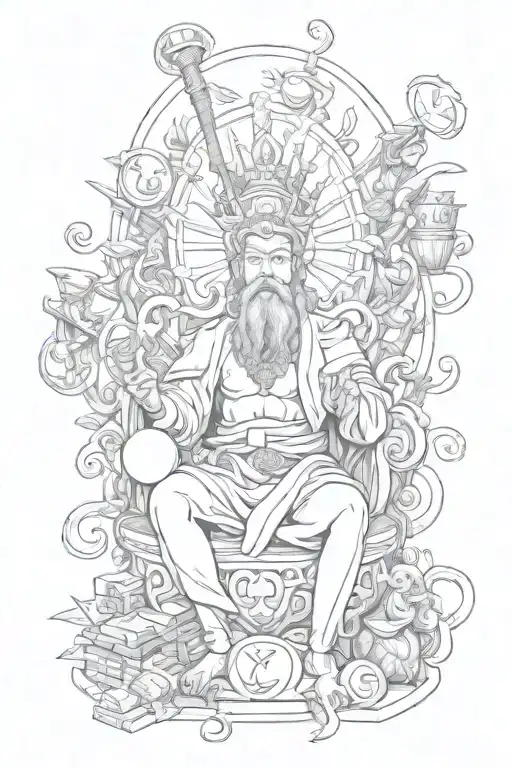 Wealth God Surrounded By Money