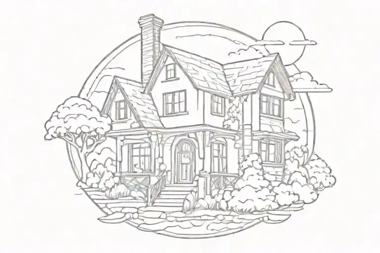 House With Sun Behind It