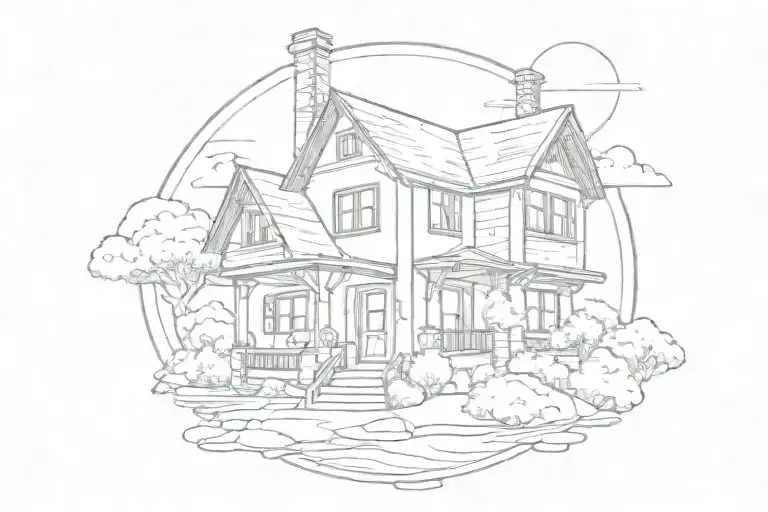 House With Sun Behind It