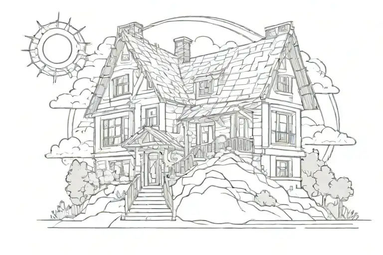 House With Sun Behind It