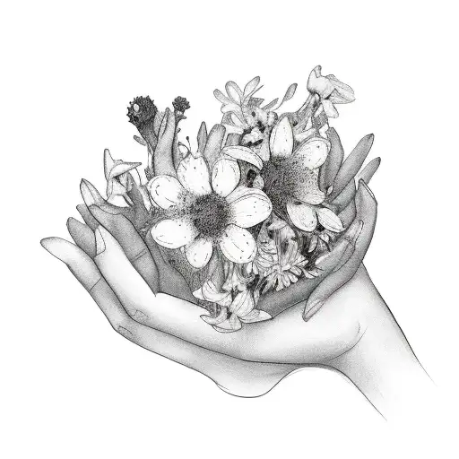 A Midwife's Hands Holding A Bouquet Of Dark And Mysterious Flowers