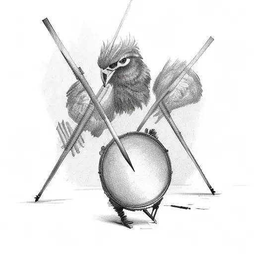 2 Drumsticks Crossing 1 Is Broken With Stay Away In A Different Font Like A Spine Through The Middle