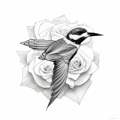 Swallow Bird With Open Wings End Roses Underbuster