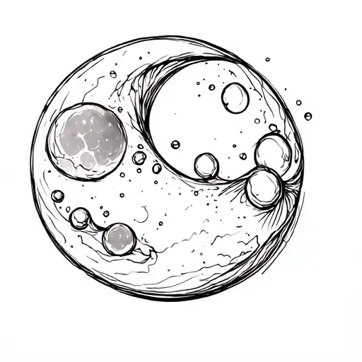 Moon With Smooth Lines With Bubbles
