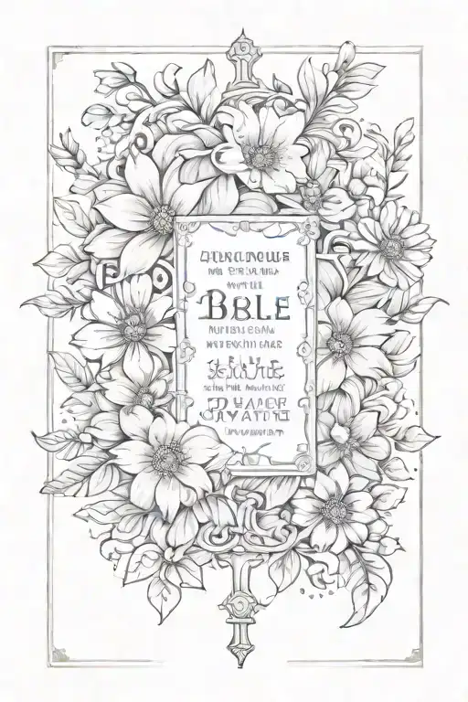 Bible Verse Down Spine Tattoo With Flowers