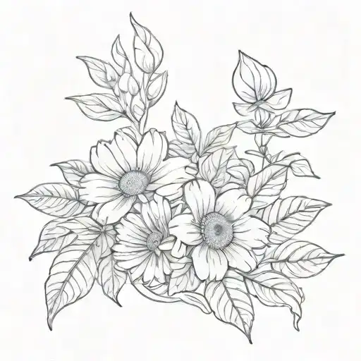 A Daisy And A Rose With Leaves Intertwined