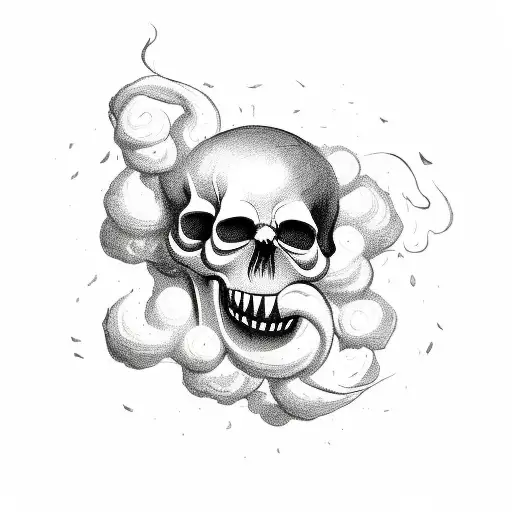 A Skull With Clown Noses Surrounded By Swirling Smoke