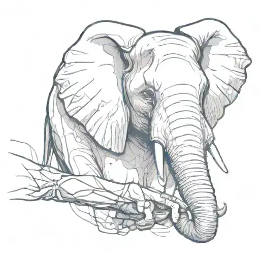 Woman's Arm Reaching Out To Touch Side View Of Elephant Face