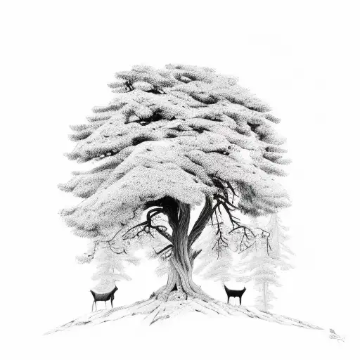 Cedar Tree With Deer Infront