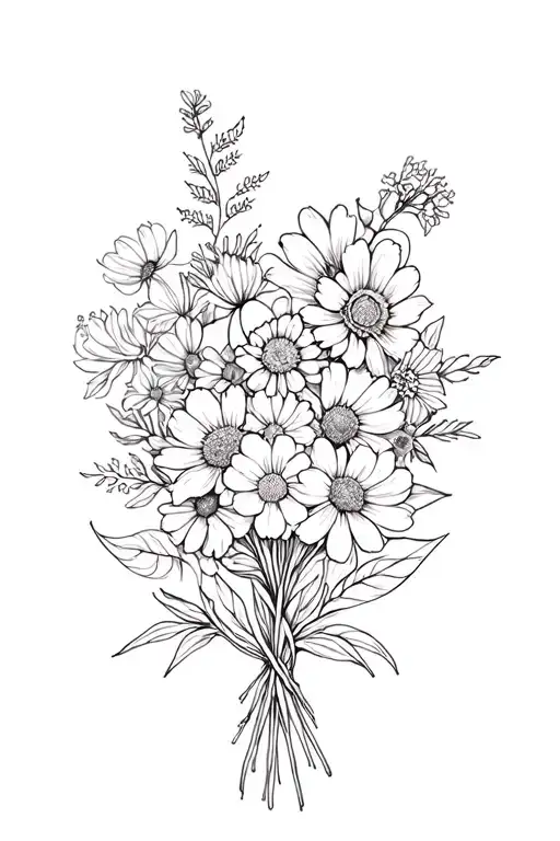 Birth Flower Bouquet Fine Line Jan July August September November December