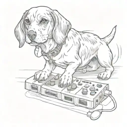 A Sketch Of A Beagle Dog Playing Video Games