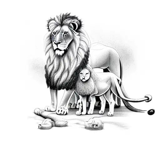 Lion With A Lamb Under It