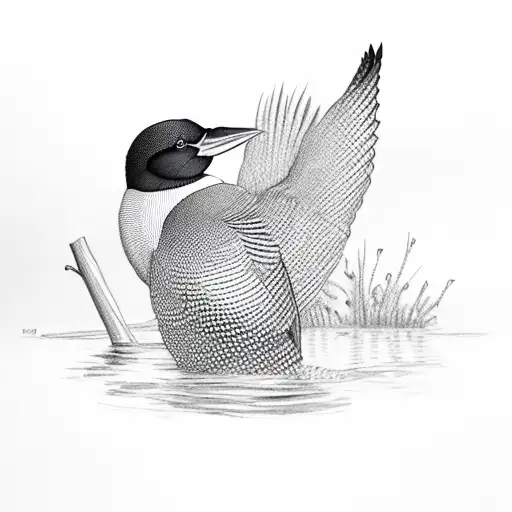 Loon On A Lake With A Cardinal In A Tree