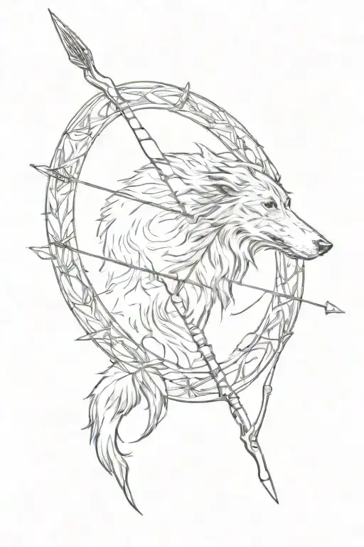 A Sketch Of A Bow And Arrow With A Hidden Silhouette Of A Scottish Deerhound In The Background