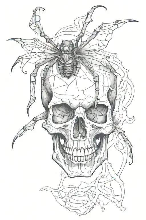 Human Skull With Black Widow Spider