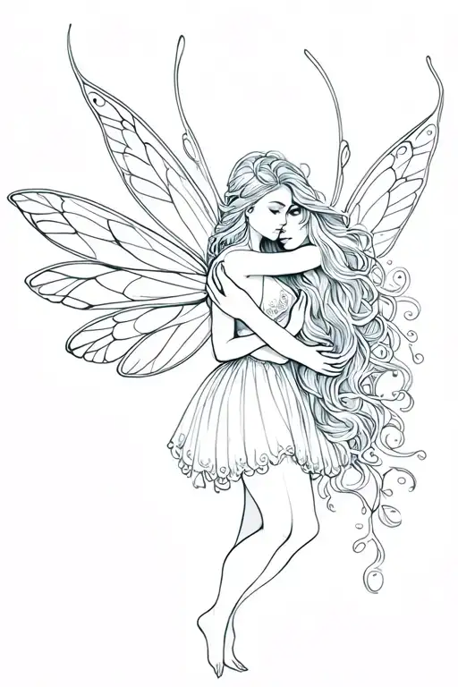 Fine Line Fairy Hugging Itself
