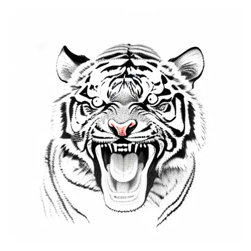 Front View Tiger Open Mouth Showing His Fangs