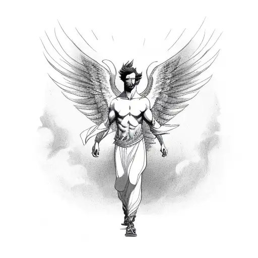 Flying Male Angel With Giant Wings
