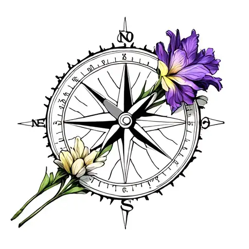 Compass With Violet Gladiolus Chrysanthemum Narcissus