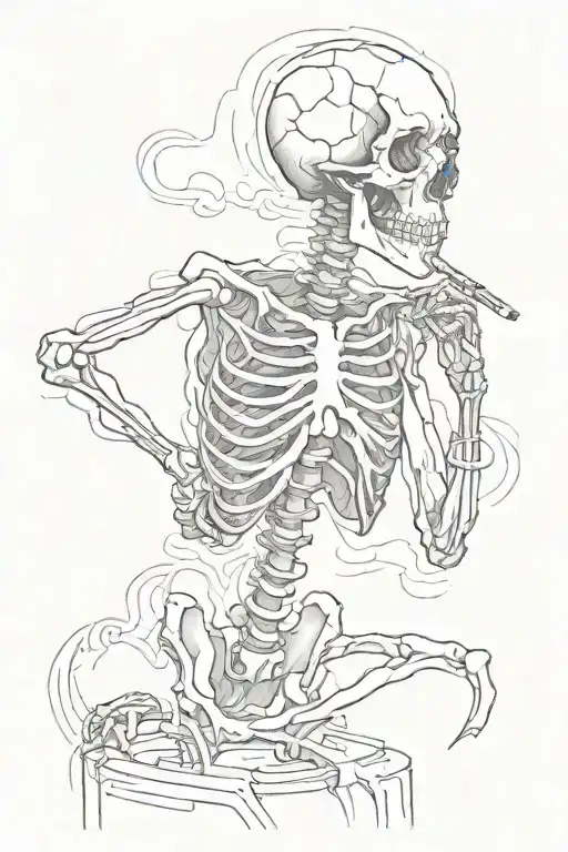 A Skeleton Who Is Overworked And Exhausted From Life Smoking A Cigarette