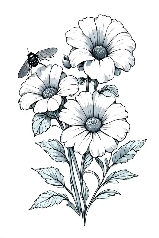 Morning Glory Flower With Daisy And Sweet Pea Flower With Drum Sticks And A Insect