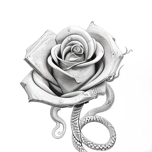 Three Roses And Snake Coiled Around A Jeweled Knife