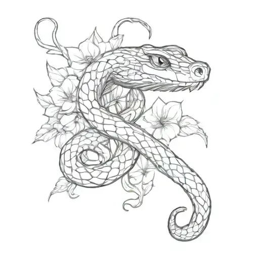 Snake And Flowers Neck Tattoo Design