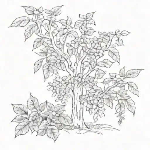 Birch Tree And Crepe Myrtle Tree Surrounded By Golden Pothos