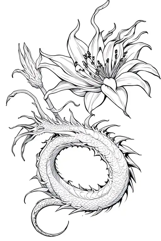 Dragon With Lines And Spider Lily Flower