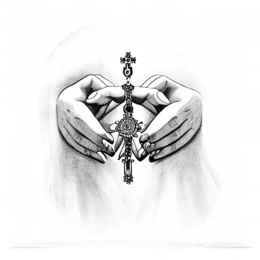 Hands Praying With A Rosary