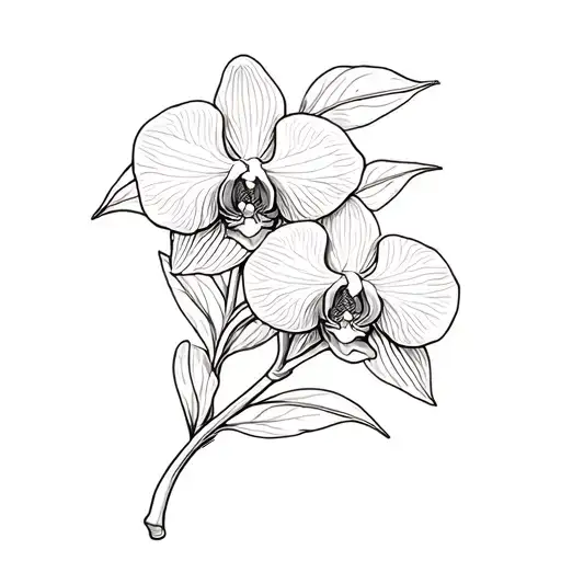 Orchid With Leaves That Roll Up The Wrist And Lines That Cut The Drawing