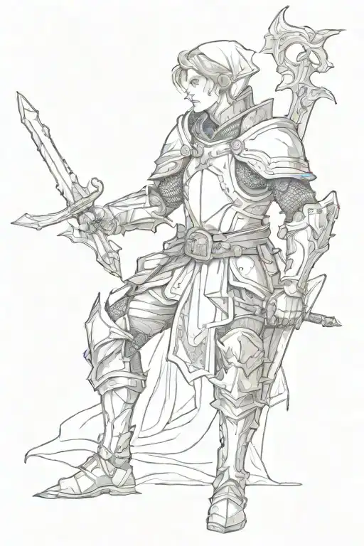 Elf In Knight's Armor Holds A Sword