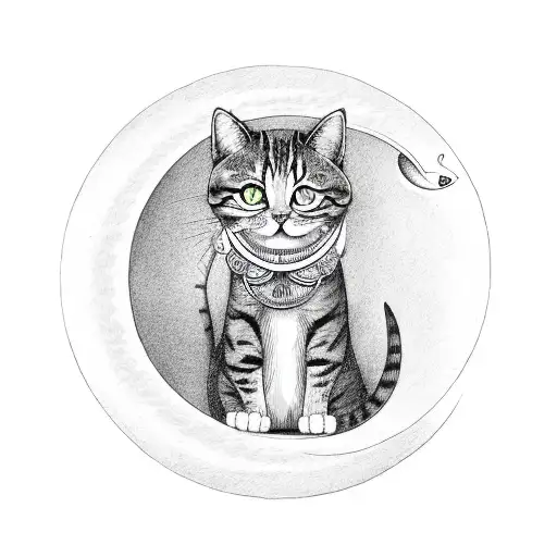 A Cat Sitting On A Crescent Moon With Musical Notes Floating Around