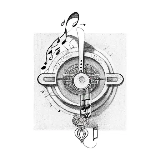 Sketch-style Depiction Of A Greek Lyre Surrounded By Music Notes