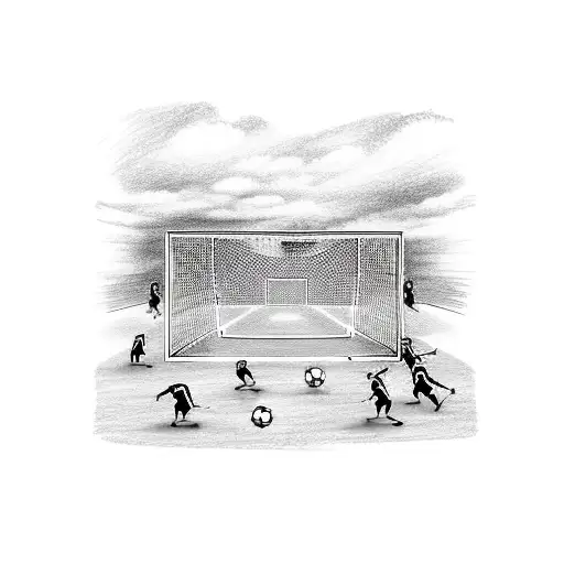 A Sketch Of A Soccer Field With Players In Action