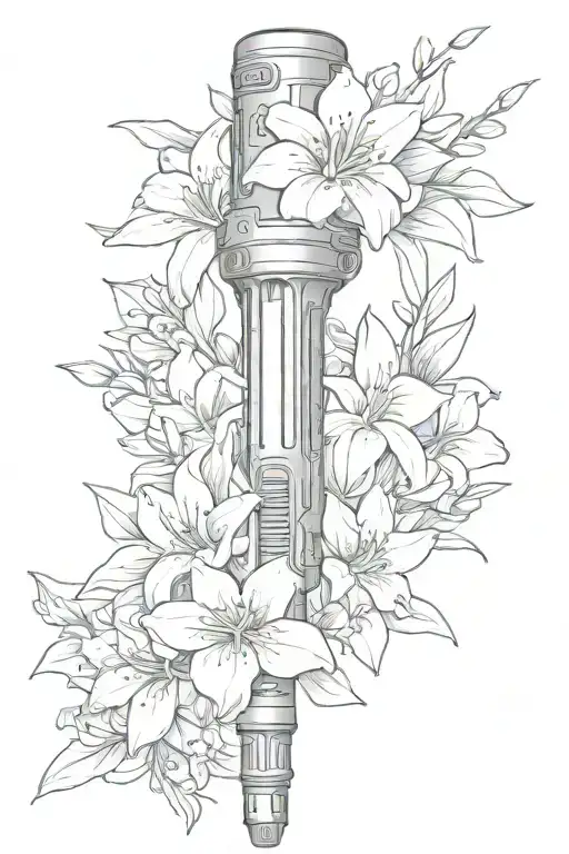 Lightsaber Hilt With Lily Flowers Coming Out The Top