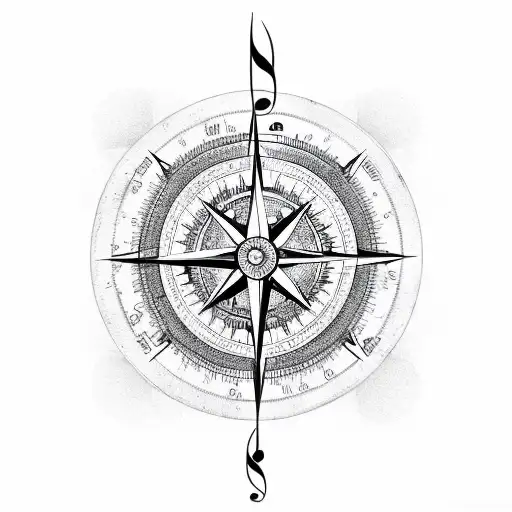 A Compass With Music Symbols Pointing Towards A Beach