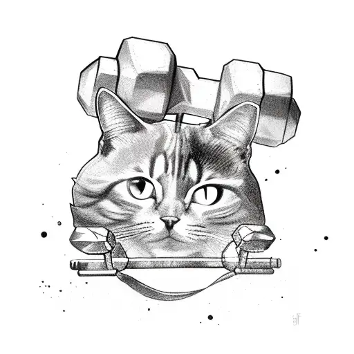 A Muscular Cat Lifting Weights With Dumbbells Shaped Like Gaming Controllers