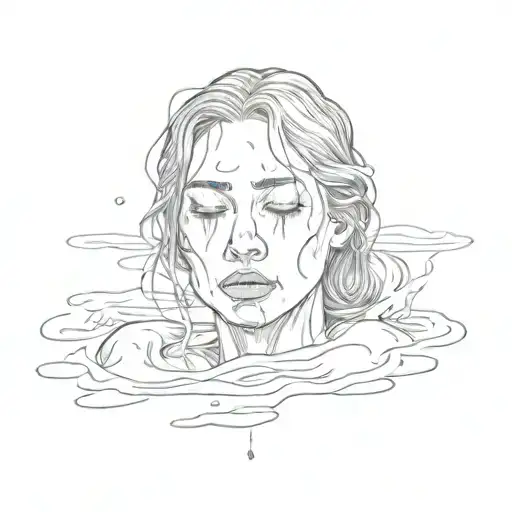 A Crying Blurry Faced Woman In The Water