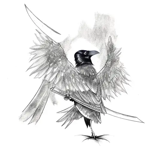 Raven Holding A Katana