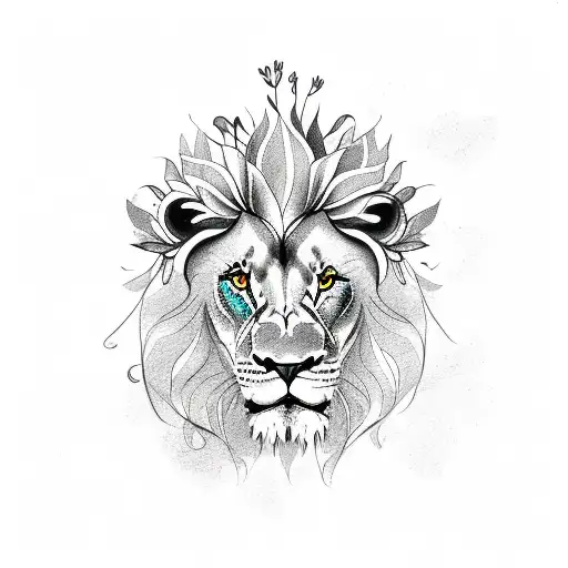 Lion With Lily Flower And Olive Branch