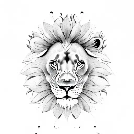 Lion With Lily Flower And Olive Branch Underneath
