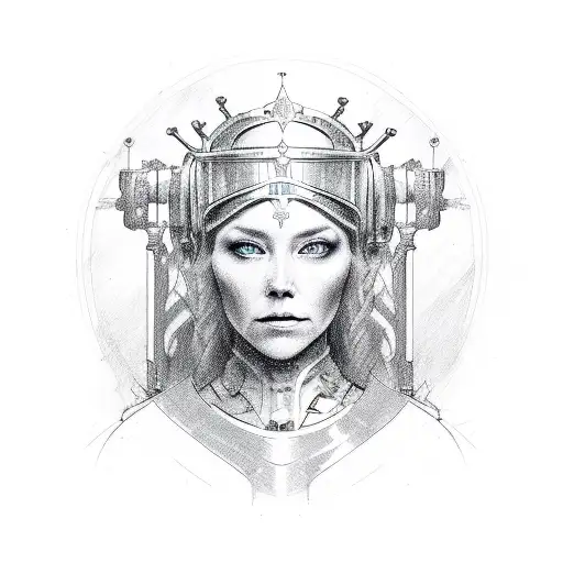 A Sketch-style Portrait Of A Medieval Queen With Cybernetic Enhancements