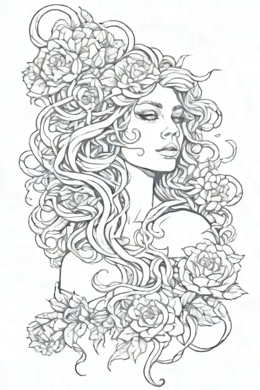 Medusa And Flowers Surrounding