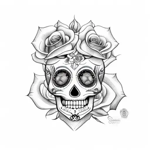 Mexican Sugar Skull Female With Rose In Hair